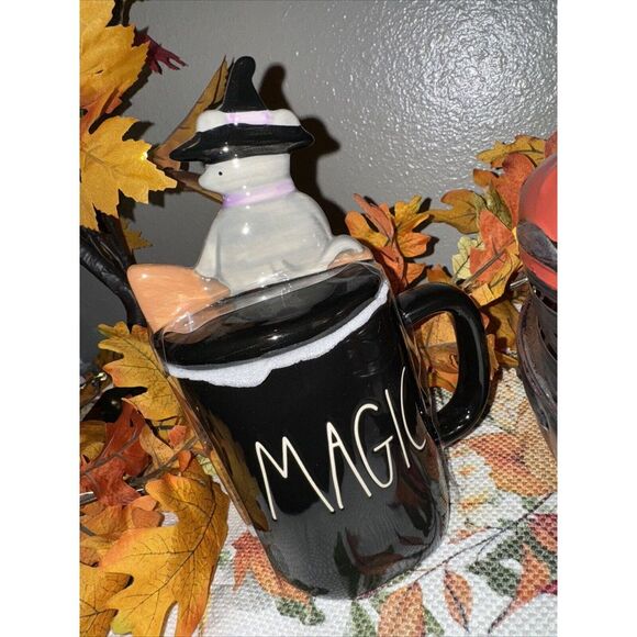 Rae Dunn "Magic" Black  Mug with Gray Cat Topper Halloween‎ New Seasonal - Picture 1 of 6